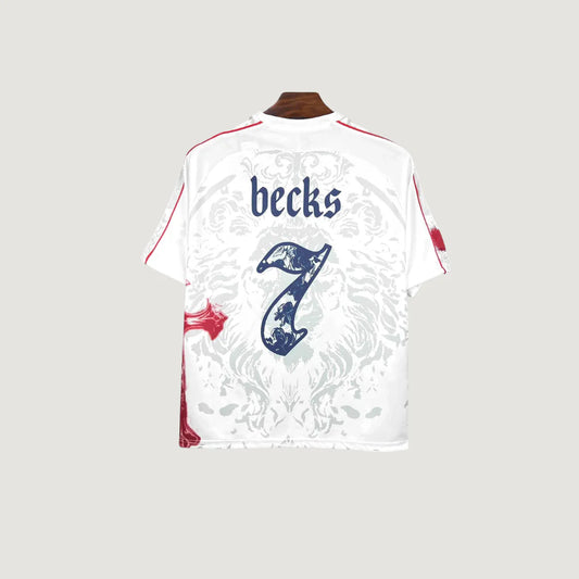 Angleterre – Maillot Rétro Becks 2025 – Blanc, Rouge, Gris Ma boutique