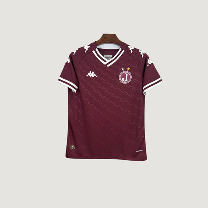 Maillot de foot bordeaux homme, logo J et deux étoiles, détails blancs, sur cintre.
