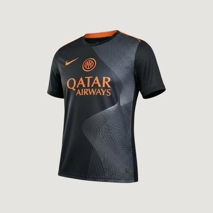 Maillot de foot noir et orange avec motifs graphiques et logo sponsor pour homme