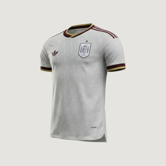 Espagne – Maillot Extérieur Coupe du Monde 2026 – Élégance claire, détails bordeaux Ma boutique