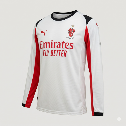 AC Milan – Maillot Extérieur Manches Longues 2025/26 – Blanc & Rouge Ma boutique